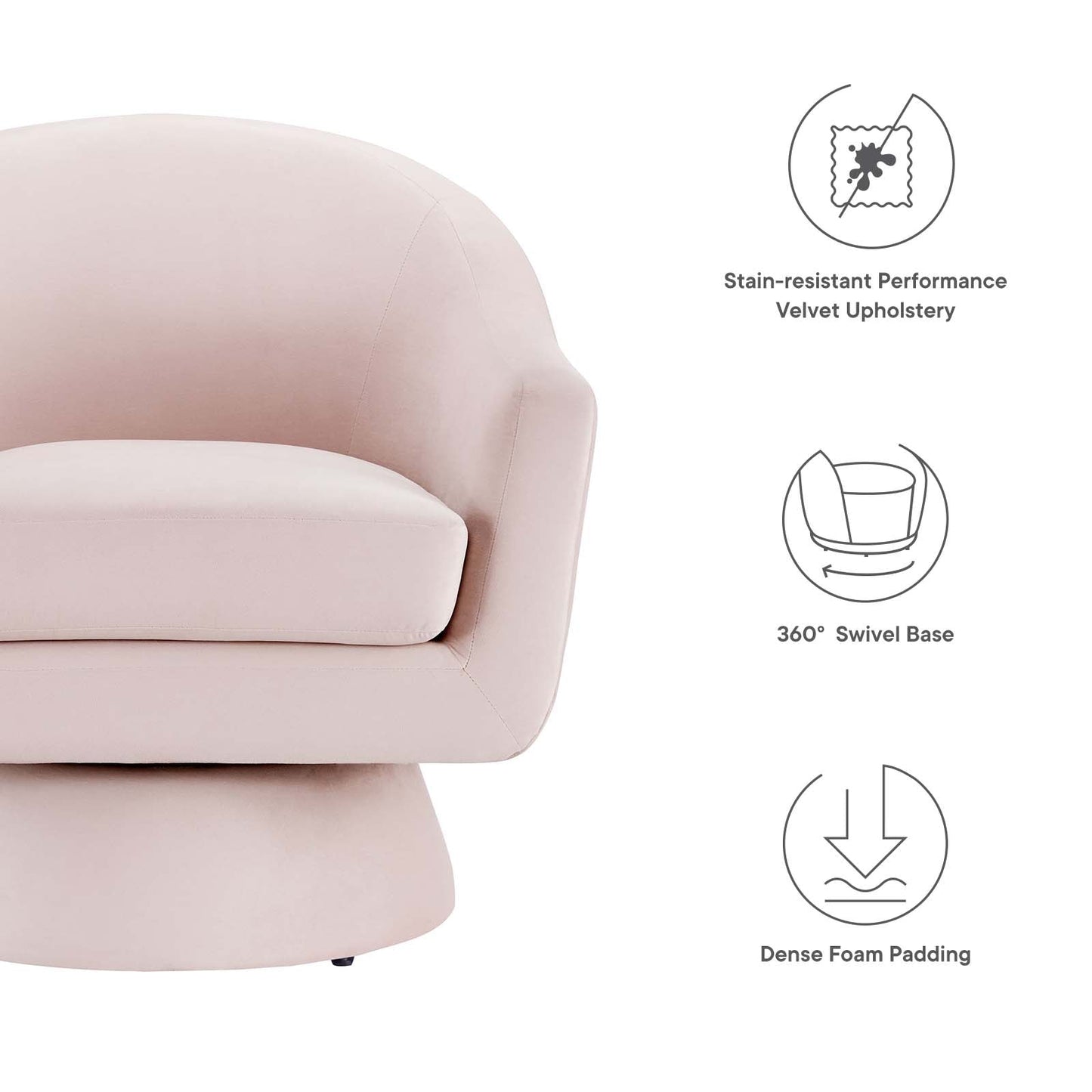 Astral Performance Velvet Fabric and Wood Swivel Chair By Modway - EEI-6360 | Armchairs - 22