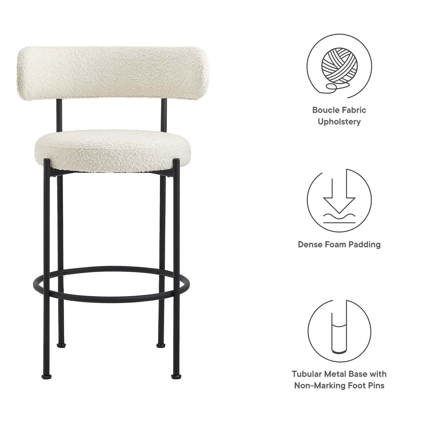 Albie Boucle Fabric Bar Stools - Set of 2 By Modway - EEI-6520 | Bar Stools | Modway - 14