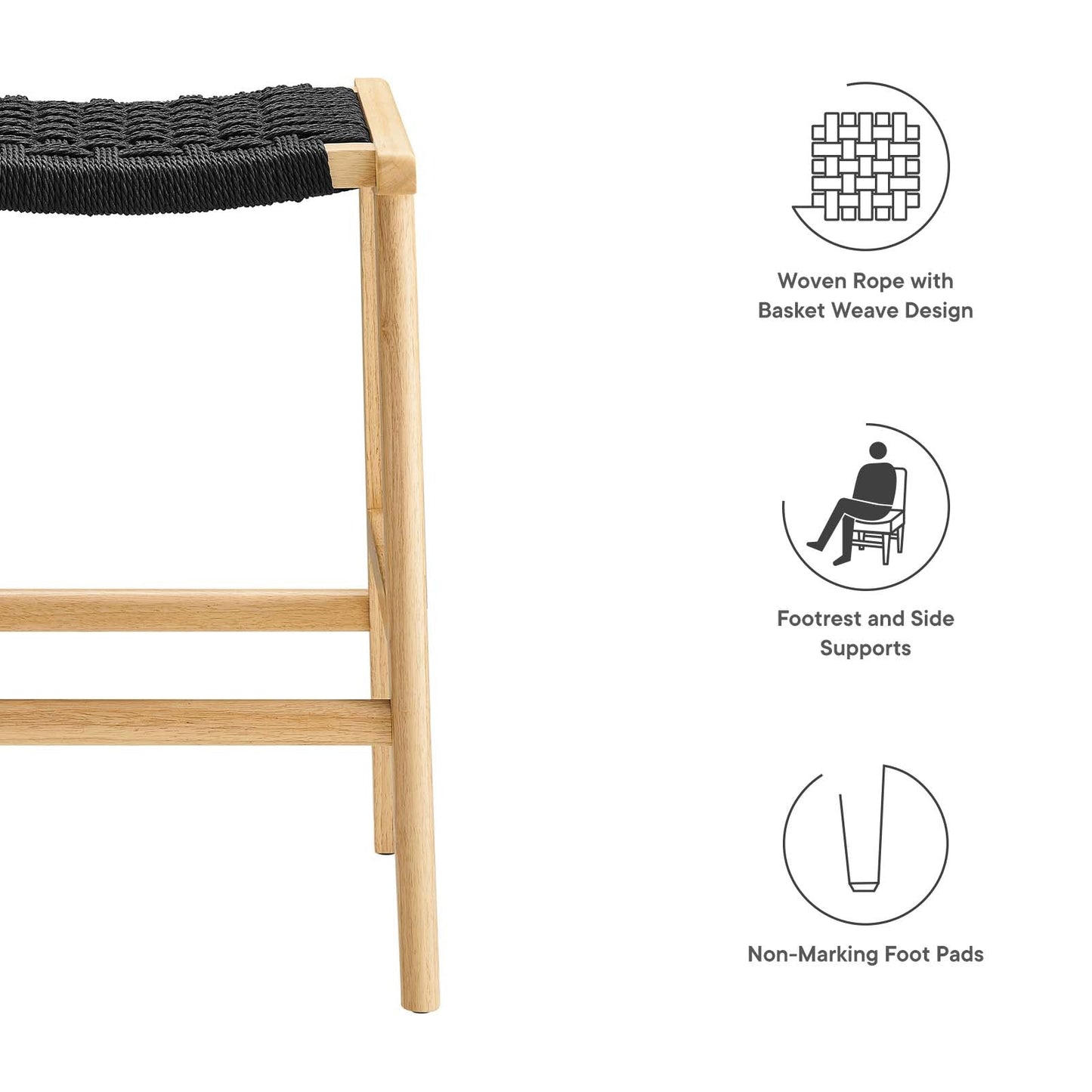 Saoirse Woven Rope Wood Counter Stool - Set of 2 By Modway - EEI-6548 | Counter Stools | Modway - 8