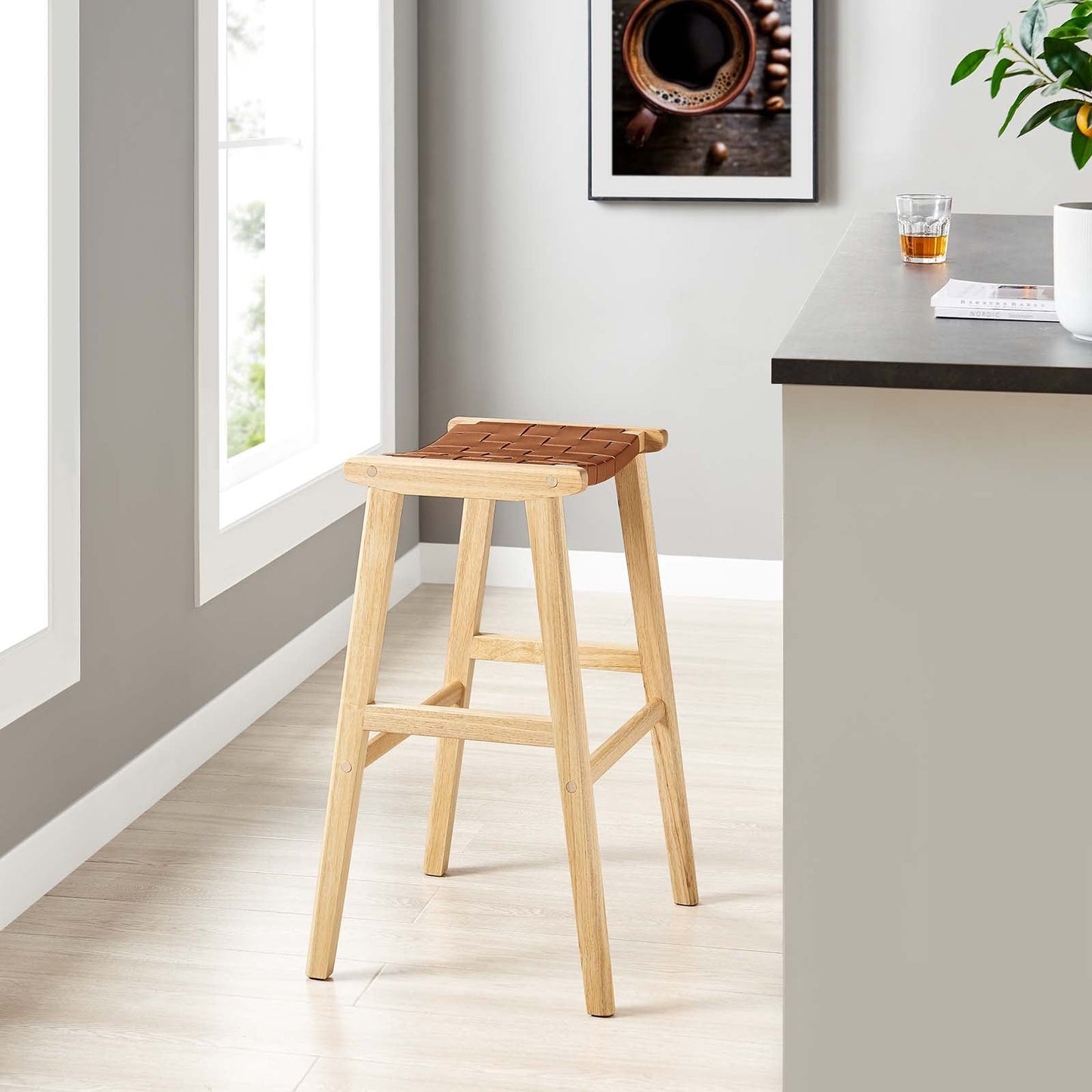 Saoirse Faux Leather Wood Bar Stool - Set of 2 By Modway - EEI-6549 | Bar Stools | Modway
