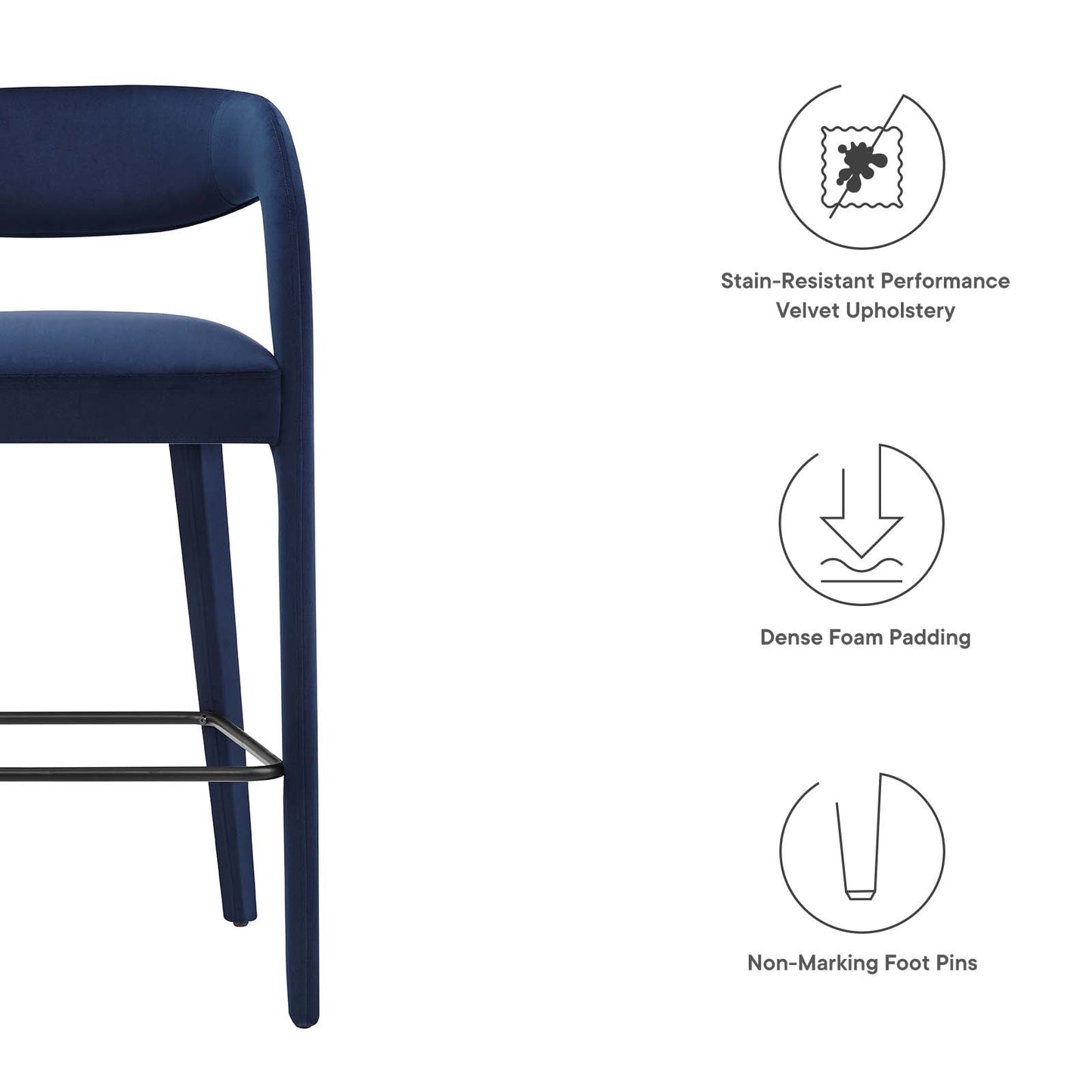 Pinnacle Performance Velvet Bar Stool Set of Two By Modway - EEI-6569 | Bar Stools | Modway - 44