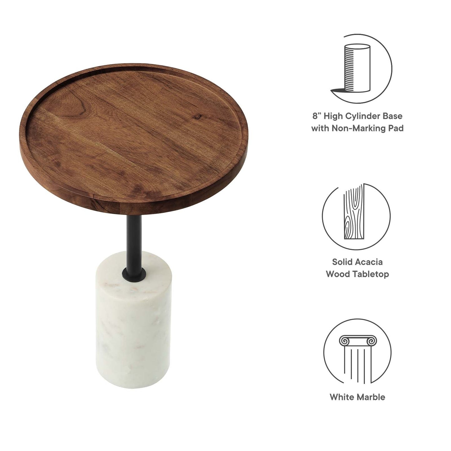 Amina Round Acacia Wood Side Table By Modway - EEI-6607 | Side Tables - 7