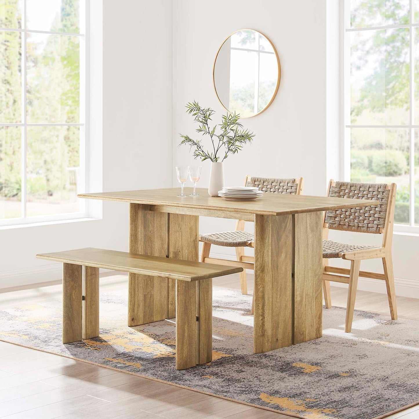 Amistad 60" Wood Dining Table and Bench Set By Modway - EEI-6690 | Dining Sets - 6