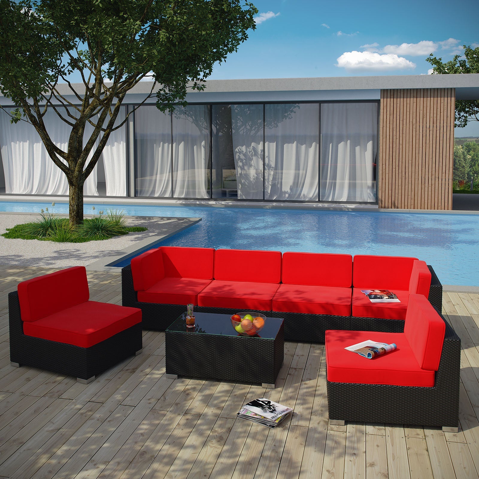 Aero 7 Piece Outdoor Patio Sectional Set By Modway - EEI-695 | Outdoor Sofas, Loveseats & Sectionals - 17