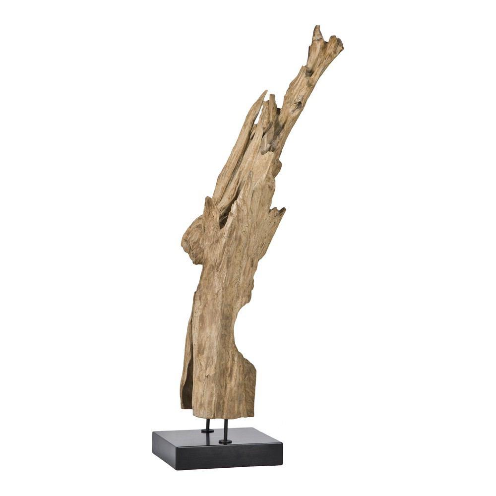 Moe's Home Collection Teak Wood Sculpture On Black Marble Stand Medium