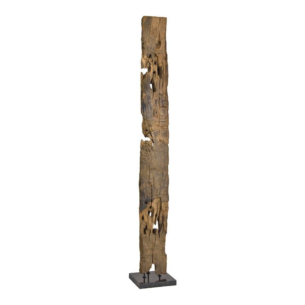 Moe's Home Collection Hand Carved Teak Wood Panels On Black Marble Stand