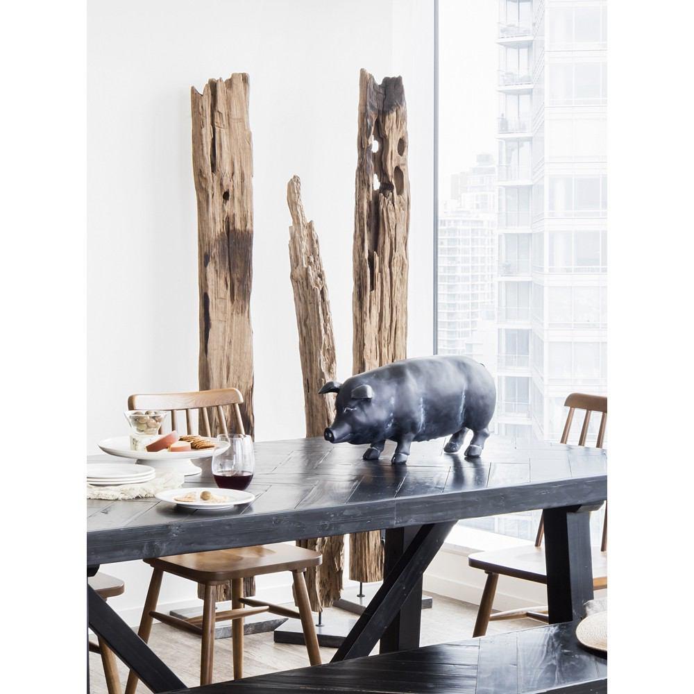 Moe's Home Collection Hand Carved Teak Wood Panels On Black Marble Stand
