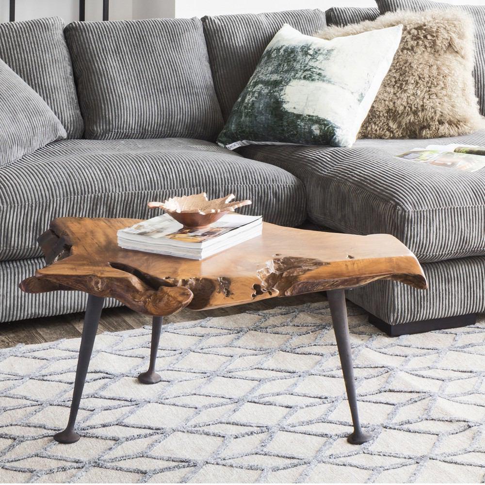 Moe's Home Collection Teak Coffee Table With Cast Iron Legs