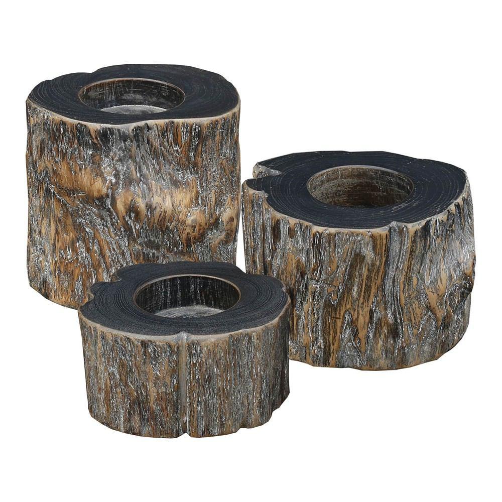 Moe's Home Collection Teak T-Lite Holders Weathered Set Of 3