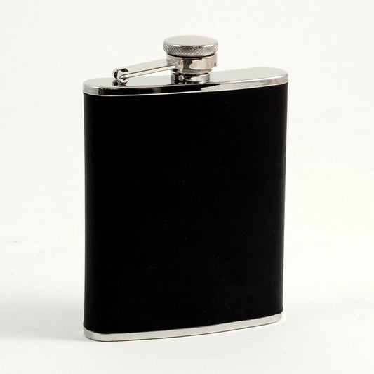 Bey-Berk 6 oz. Stainless Steel Black Leather Flask