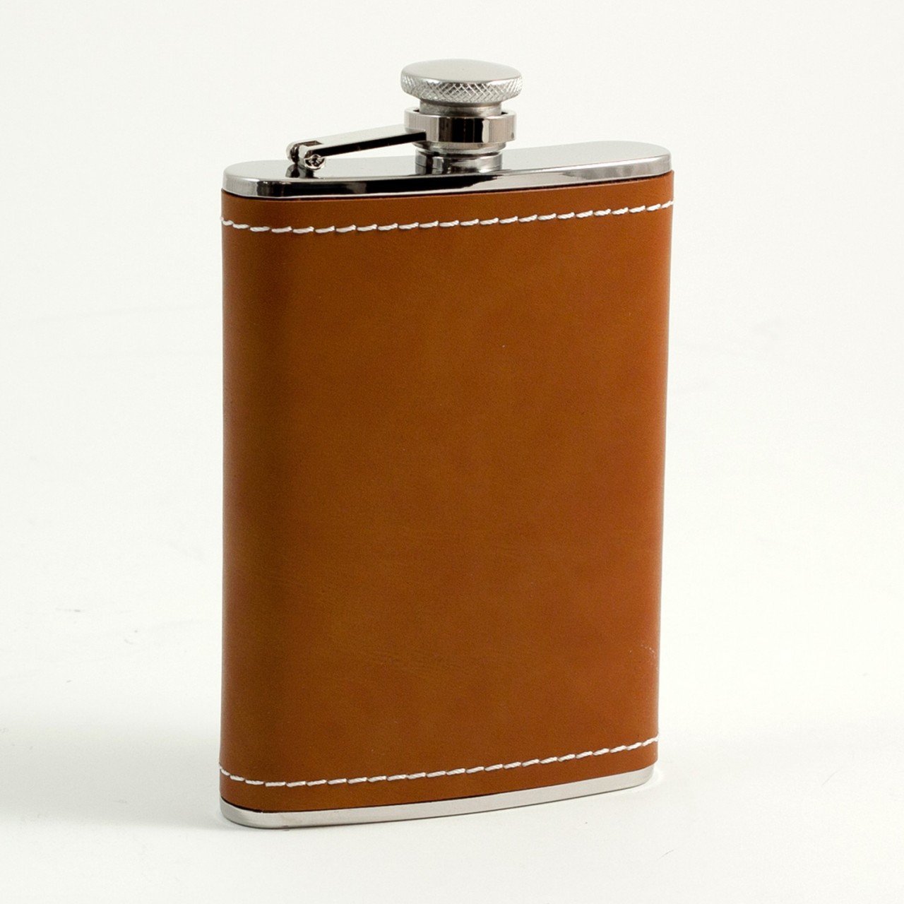 Bey-Berk 8 oz. Stainless Steel Flask in Saddle Leather