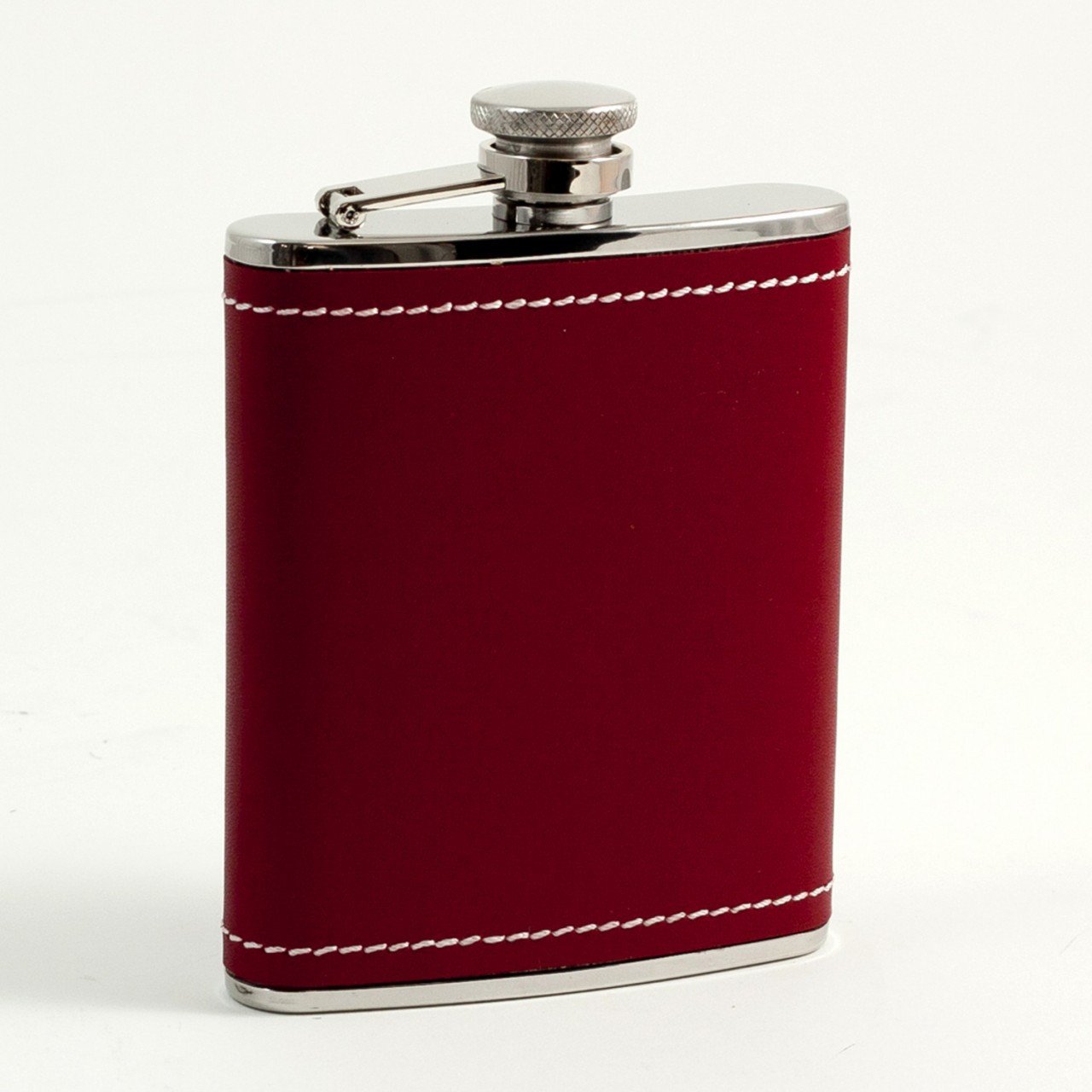 Bey-Berk 6 oz. Stainless Steel Red Leather Flask