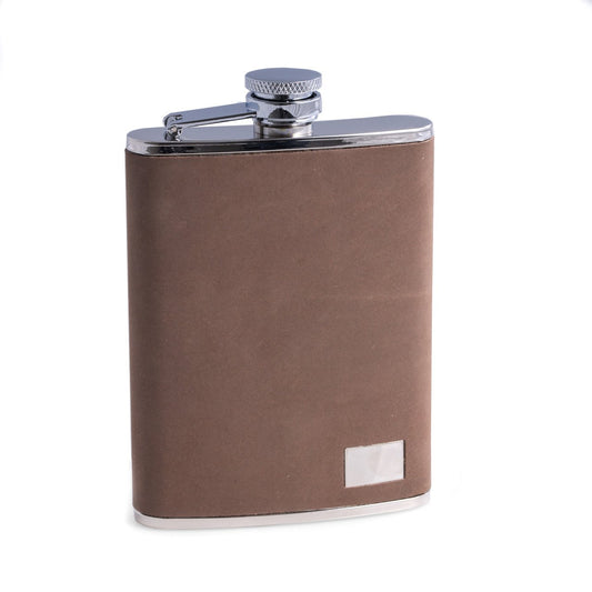 Bey-Berk 6 oz. Stainless Steel Flask in Vintage Brown Leather