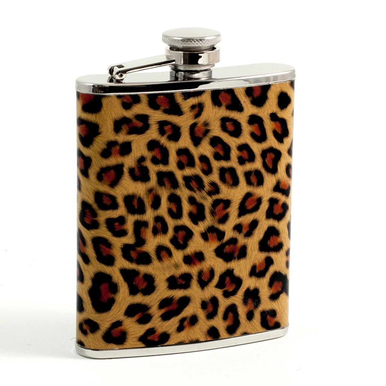 Bey-Berk 6 oz. Stainless Steel "Leopard" Pattern Flask