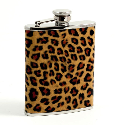 Bey-Berk 6 oz. Stainless Steel "Leopard" Pattern Flask