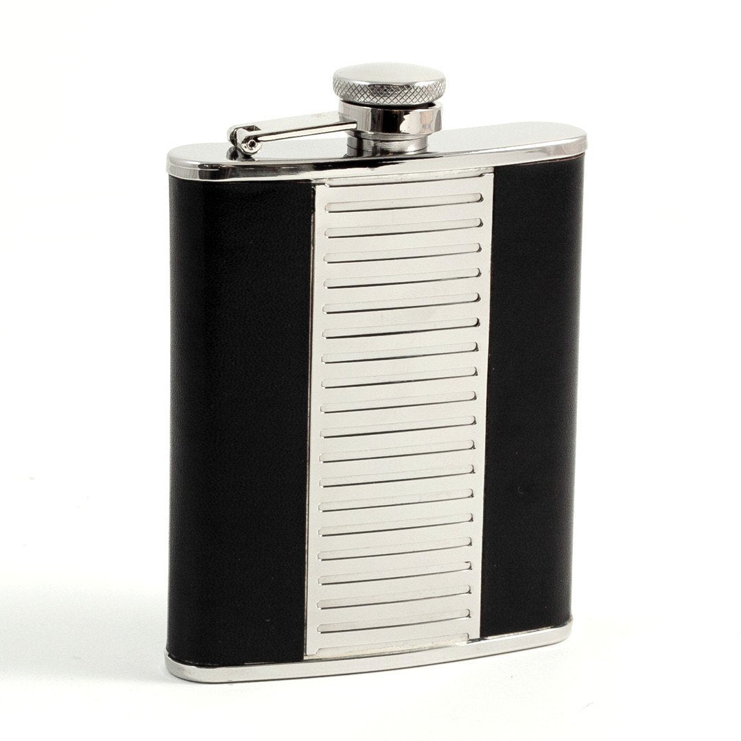 Bey-Berk 6oz. Stainless Steel Flask in Black Leather