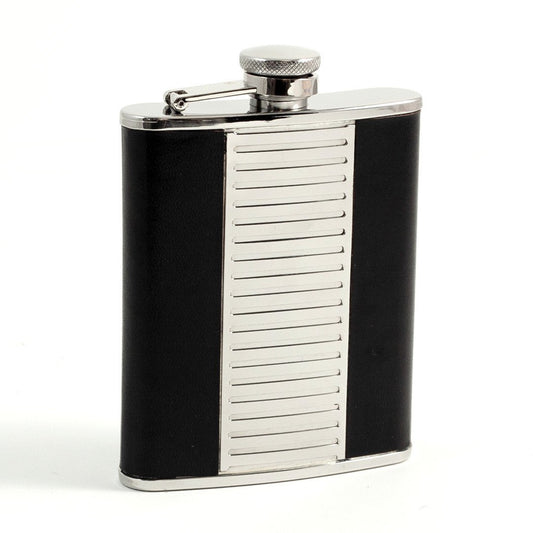 Bey-Berk 6oz. Stainless Steel Flask in Black Leather