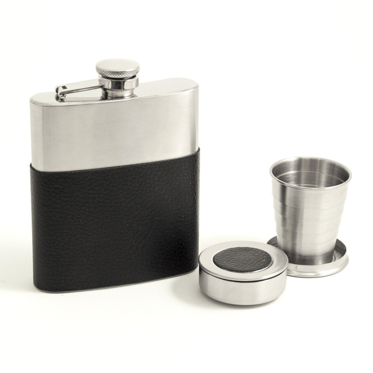 Bey-Berk 7 oz. Stainless Steel Flask & Two Collapsible Cup Set