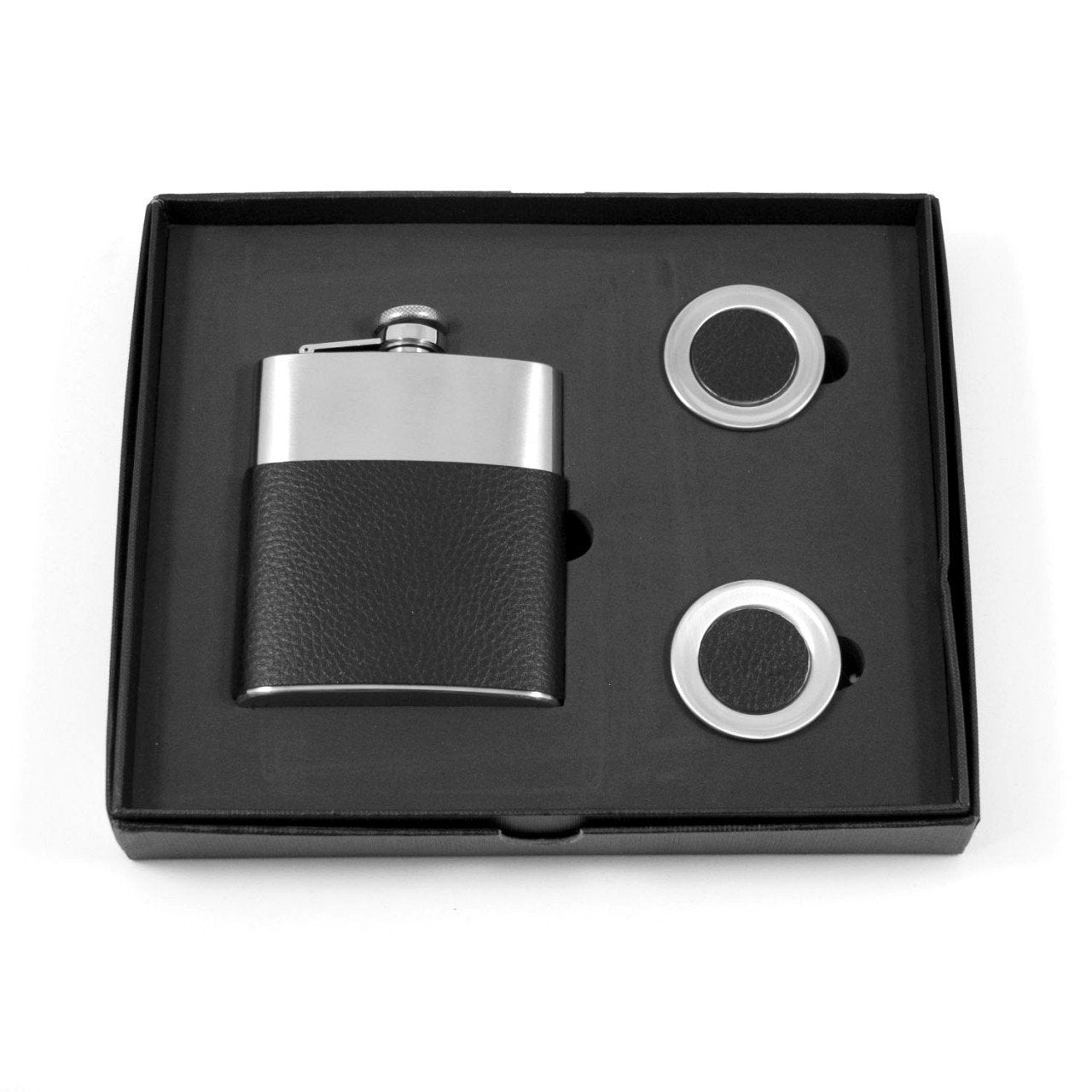 Bey-Berk 7 oz. Stainless Steel Flask & Two Collapsible Cup Set