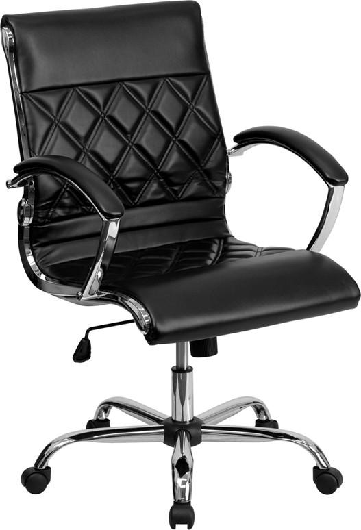 Flash Furniture Mid-Back Designer Black Leather Executive Swivel Office Chair With Chrome Base