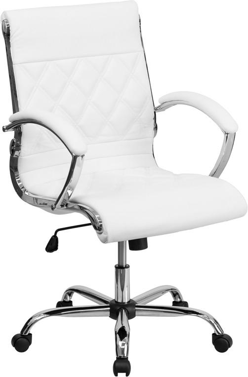 Flash Furniture Mid-Back Designer White Leather Executive Swivel Office Chair With Chrome Base