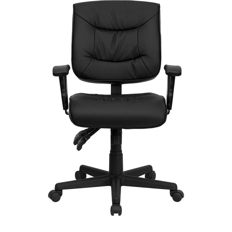 Flash Furniture Low Back Black Leather Multi-Functional Swivel Task Chair With Height Adjustable Arms