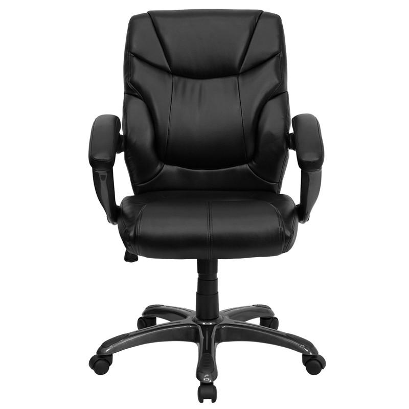Flash Furniture Mid-Back Black Leather Overstuffed Swivel Task Chair