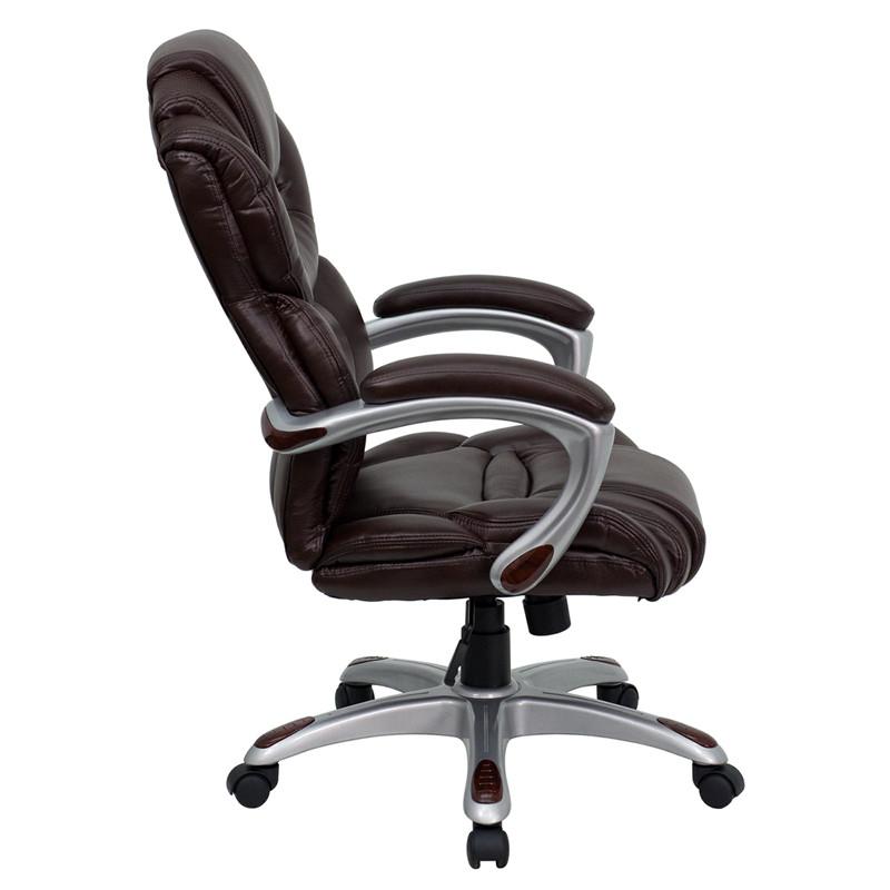 Flash Furniture High Back Brown Leather Executive Swivel Office Chair With Leather Padded Loop Arms