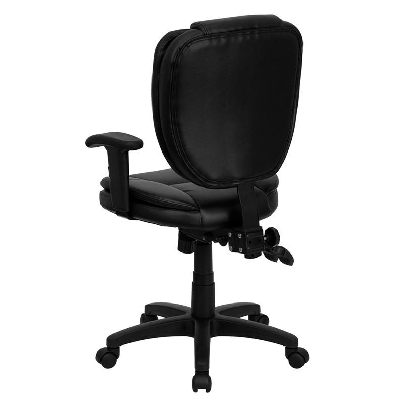 Flash Furniture Mid-Back Black Leather Multi-Functional Ergonomic Swivel Task Chair With Height Adjustable Arms
