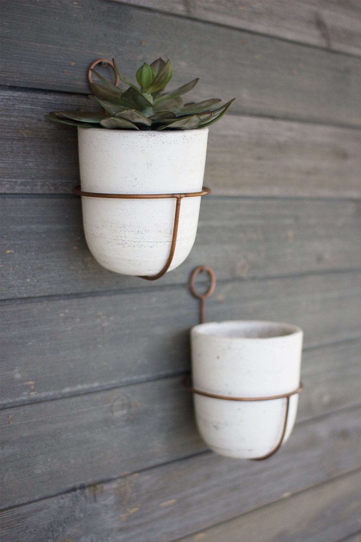 Kalalou White Wash Clay Flower Bell W/ Copper Wall Mount - Set of 2