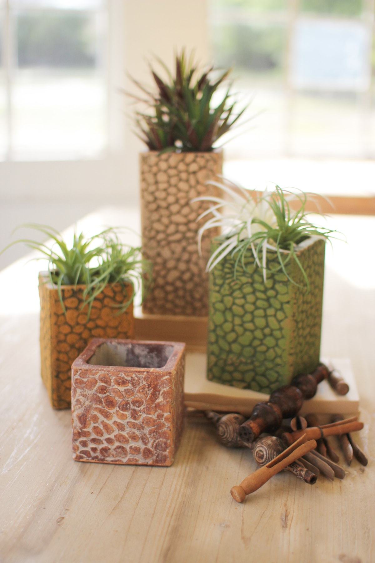 Kalalou Set Of 4 Square Textured Clay Vases