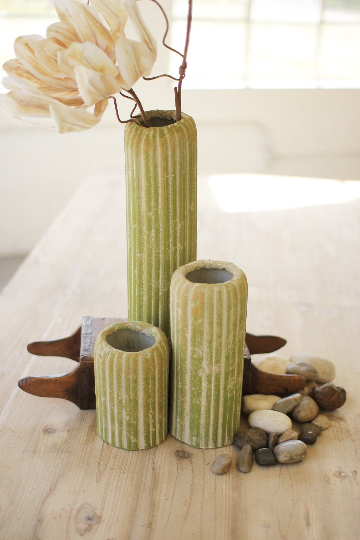 Kalalou Set Of 3 Clay Cactus Vases