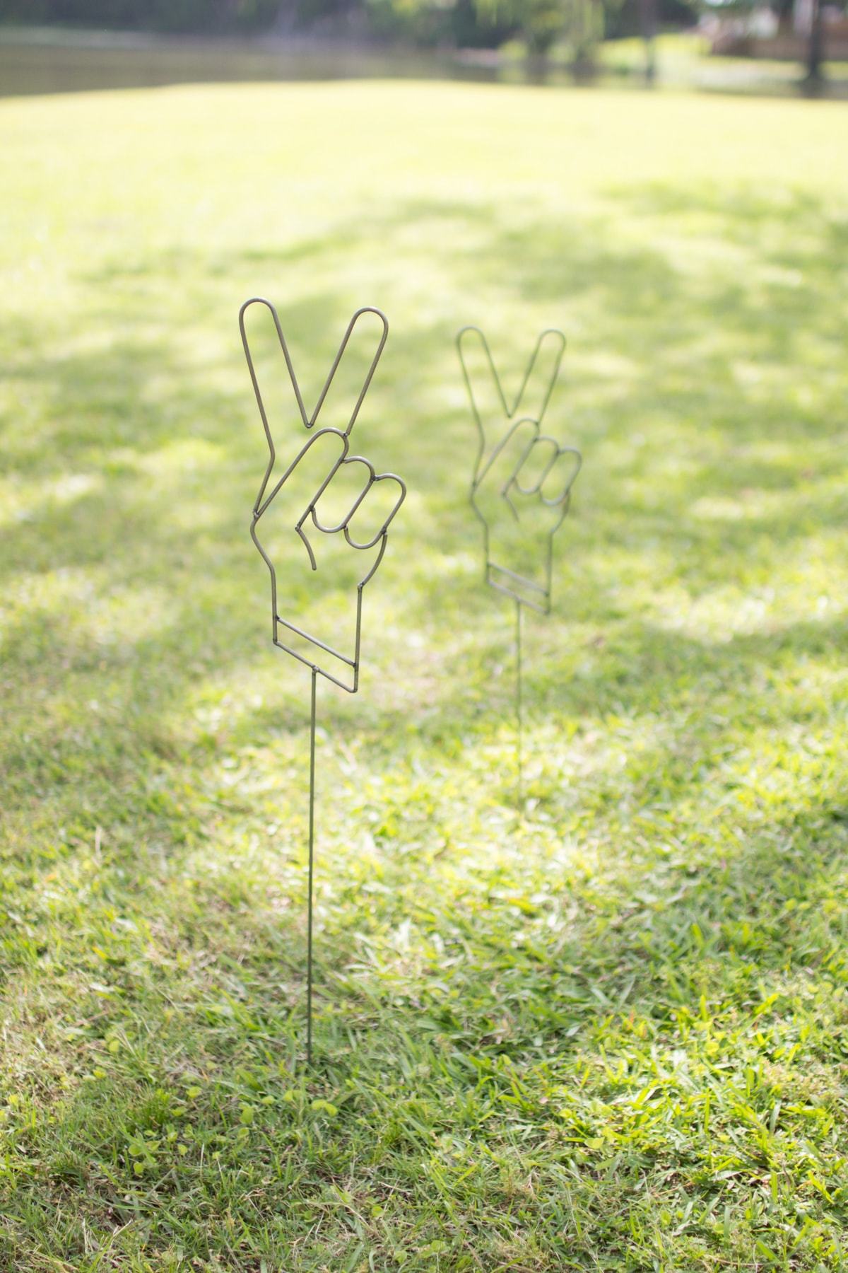 Kalalou Set Of 4 Wire "PEACE SIGN" Plant Stakes
