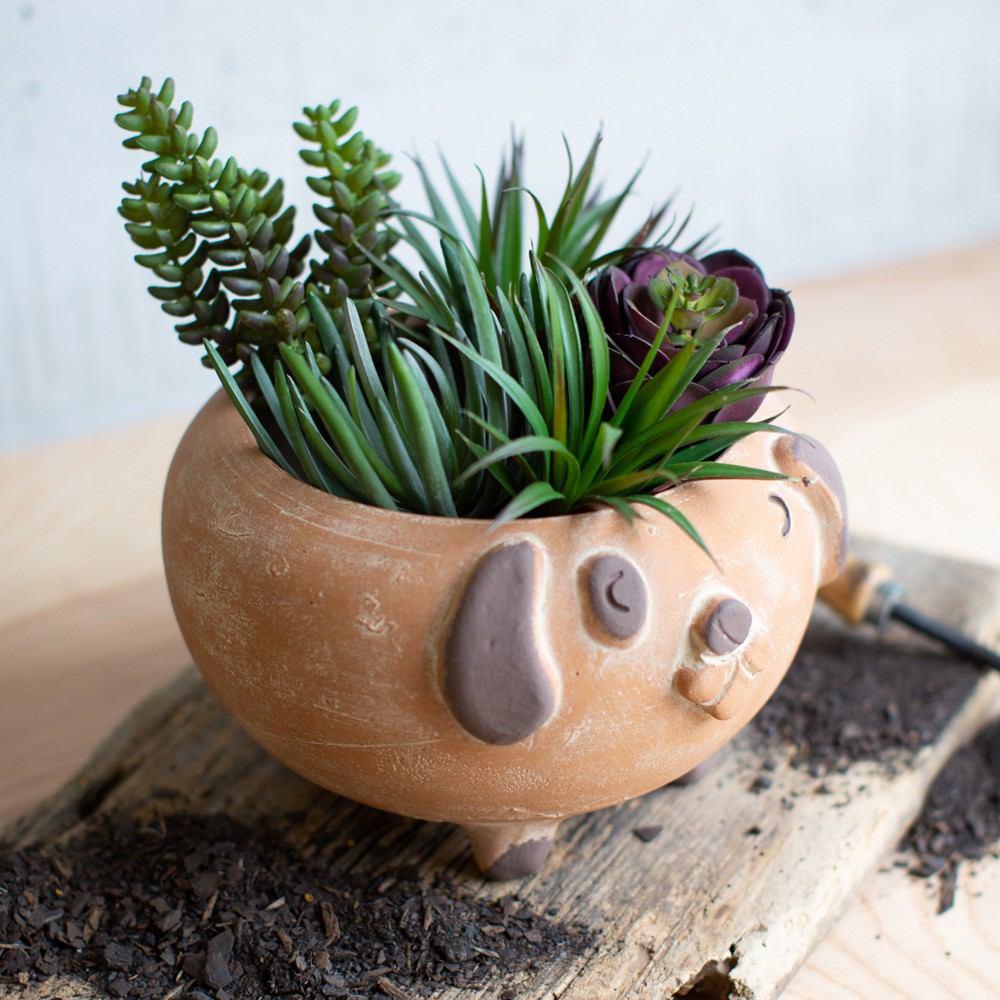 Kalalou Clay Dog Planter