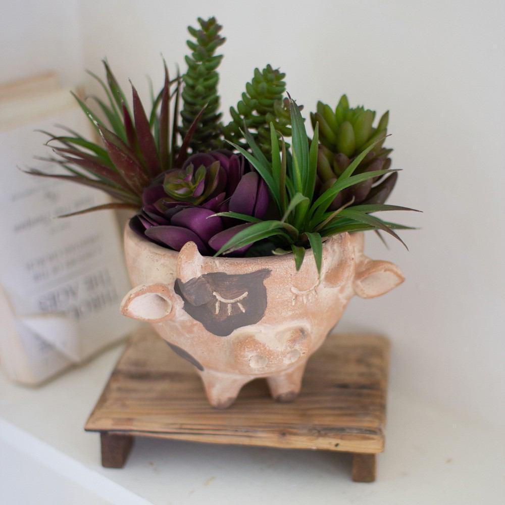 Kalalou Clay Cow Planter