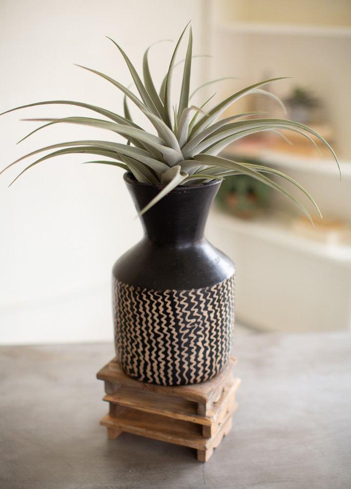 Kalalou Black And White Clay Lenca Vessel With Zig Zag Pattern