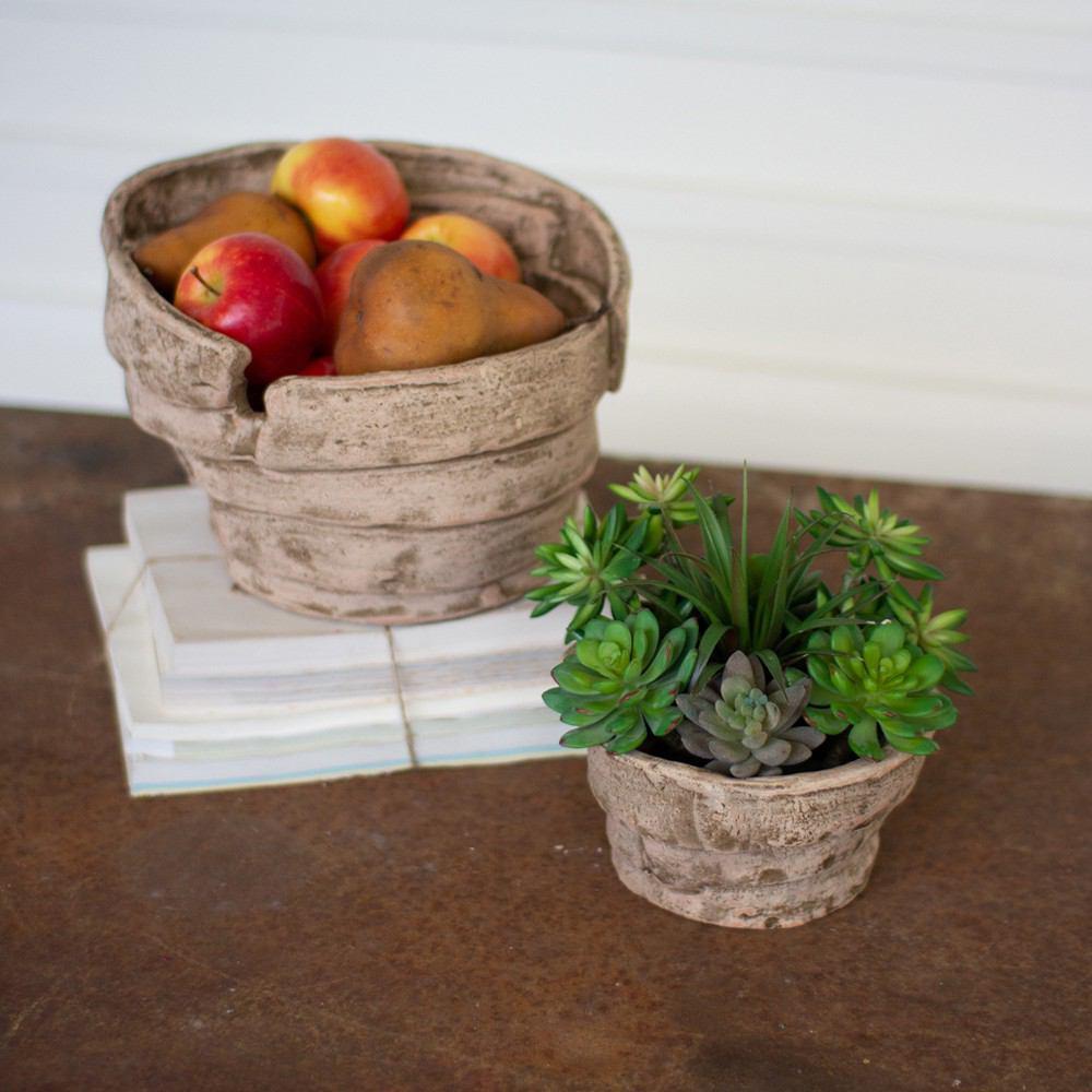 Kalalou Set Of 2 Clay Ribbon Planters