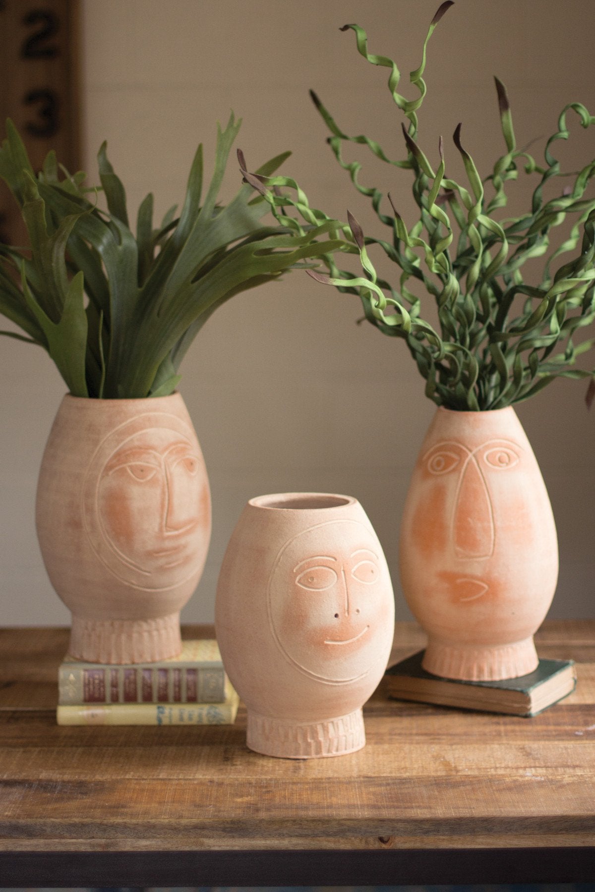 Kalalou Clay Pot Faces - Set Of 3