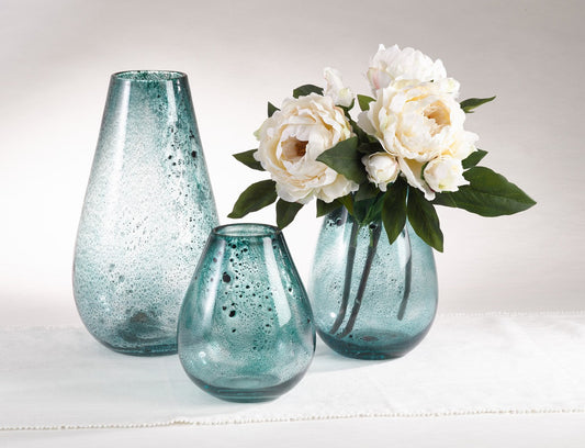 Saro Teal Bubbled Glass Vases Vases, Saro, - Modish Store