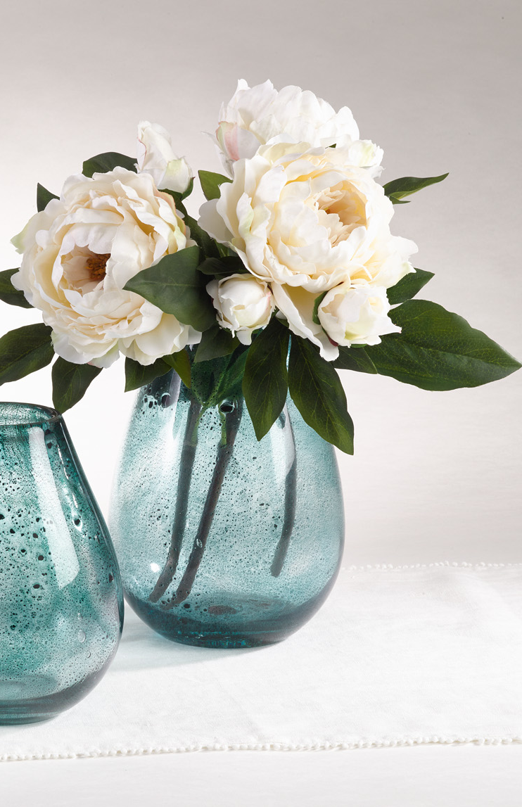 Saro Teal Bubbled Glass Vases Vases, Saro, - Modish Store