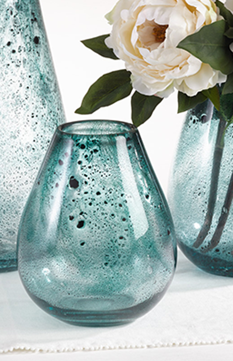 Saro Teal Bubbled Glass Vases Vases, Saro, - Modish Store
