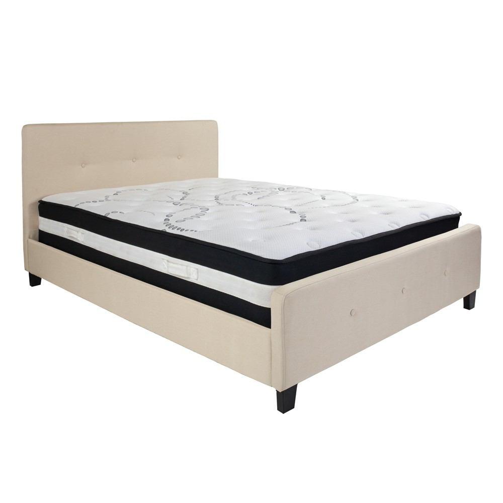 Flash Furniture Tribeca Queen Size Tufted Upholstered Platform Bed with Pocket Spring Mattress