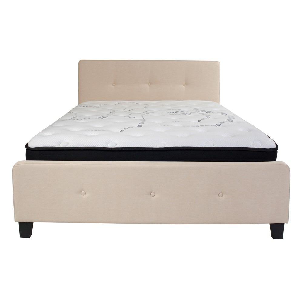 Flash Furniture Tribeca Queen Size Tufted Upholstered Platform Bed with Pocket Spring Mattress