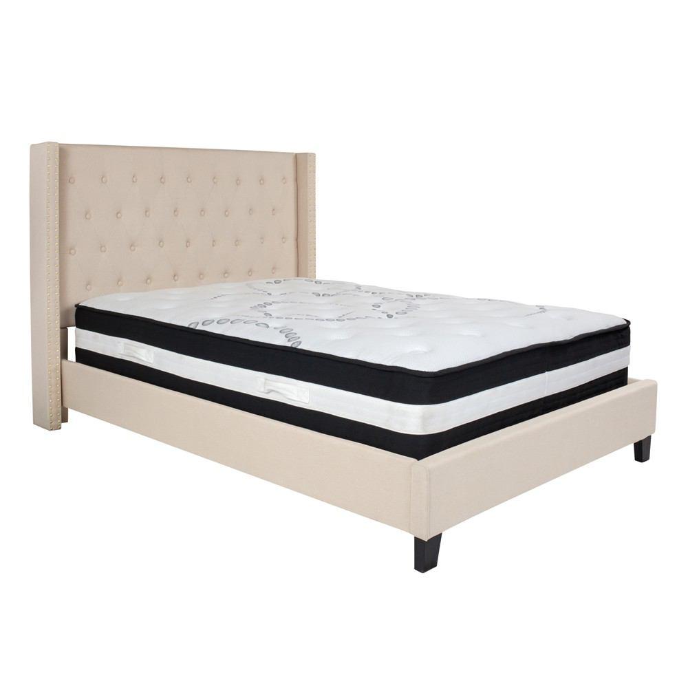 Flash Furniture Riverdale Full Size Tufted Upholstered Platform Bed with Pocket Spring Mattress