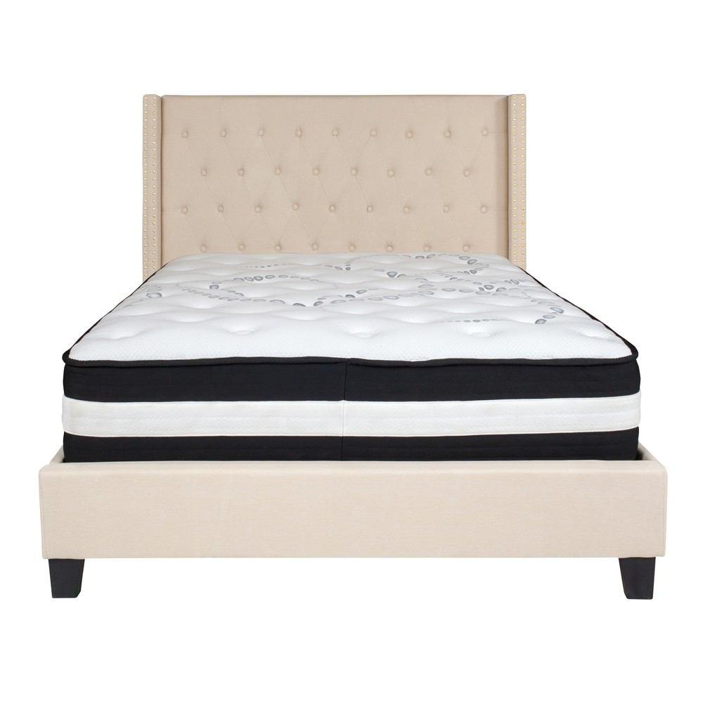 Flash Furniture Riverdale Full Size Tufted Upholstered Platform Bed with Pocket Spring Mattress
