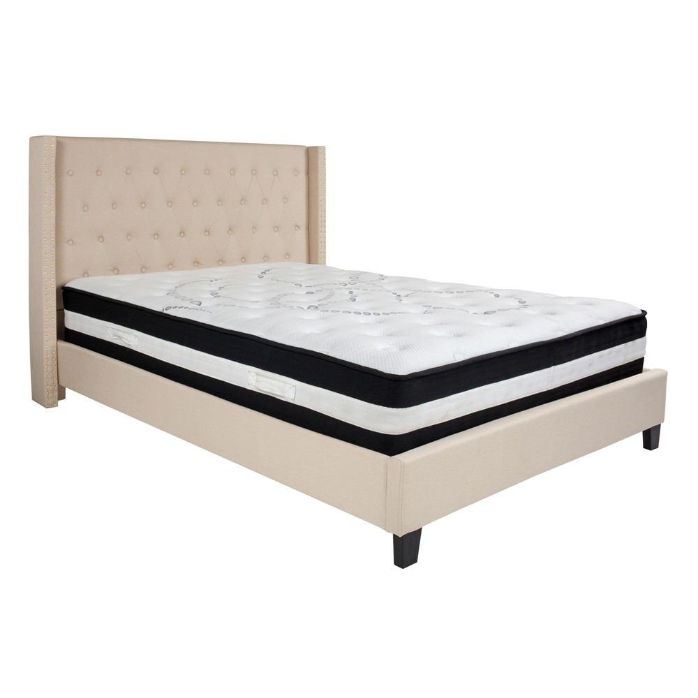 Flash Furniture Riverdale Queen Size Tufted Upholstered Platform Bed with Pocket Spring Mattress