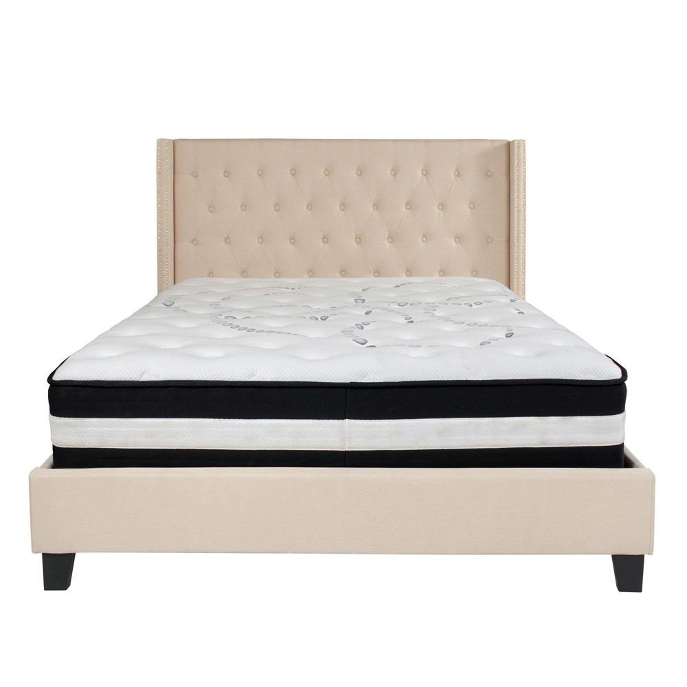 Flash Furniture Riverdale Queen Size Tufted Upholstered Platform Bed with Pocket Spring Mattress
