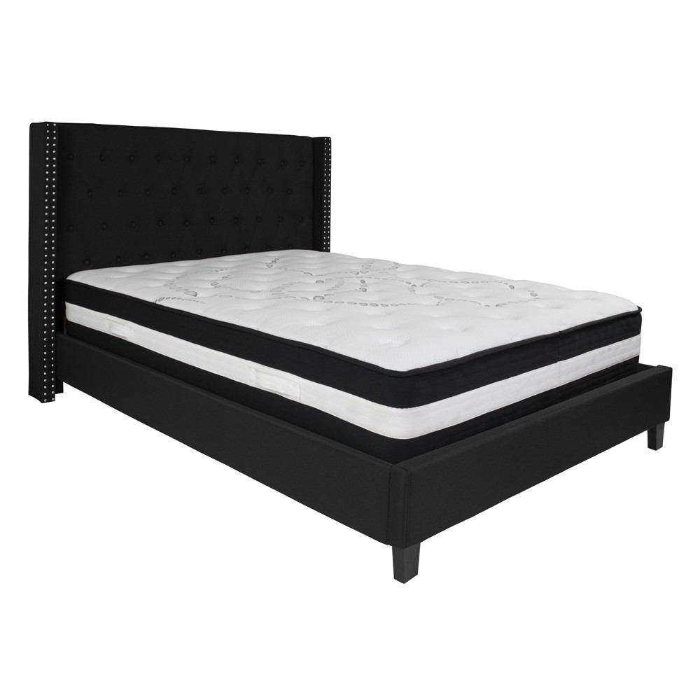 Flash Furniture Riverdale Queen Size Tufted Upholstered Platform Bed with Pocket Spring Mattress