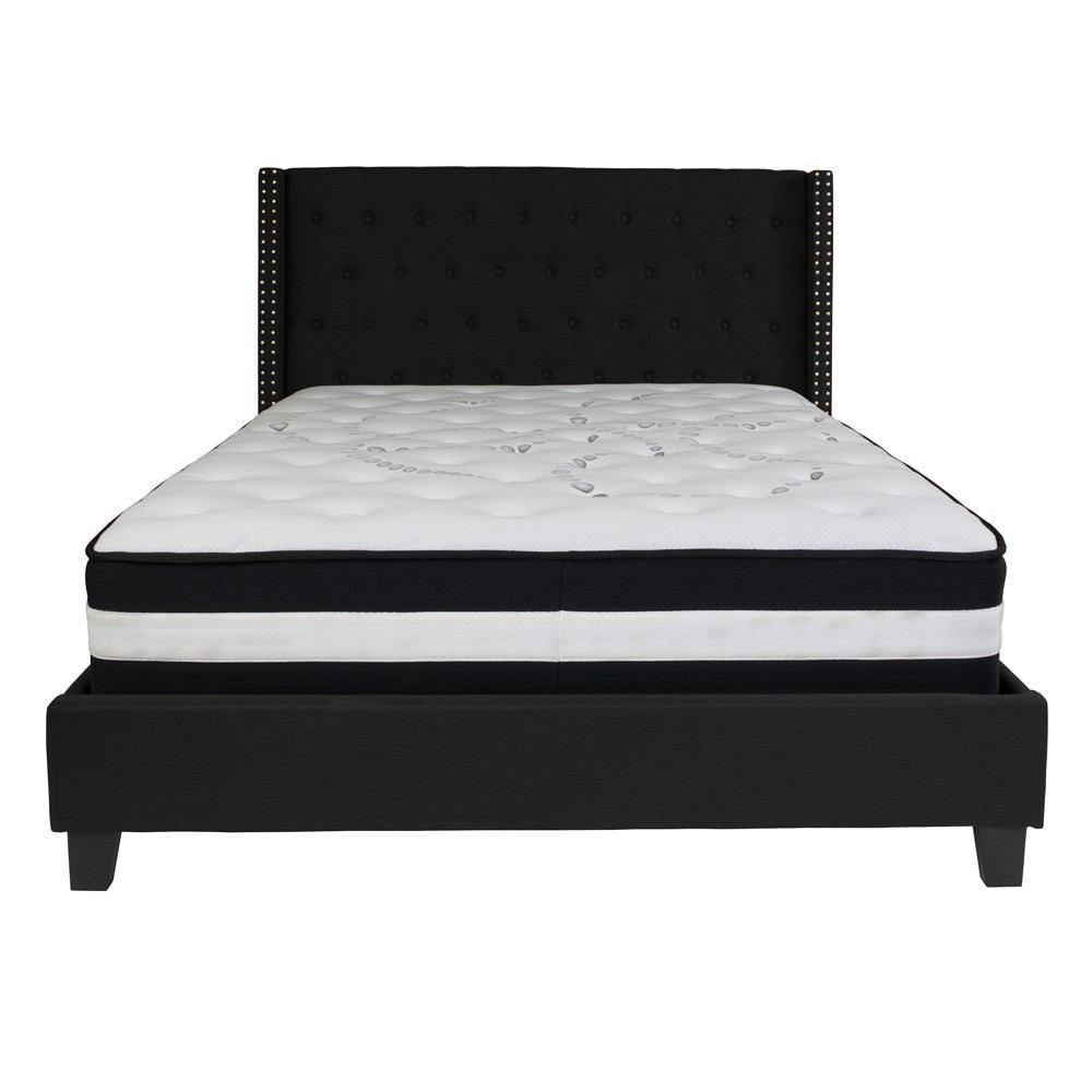 Flash Furniture Riverdale Queen Size Tufted Upholstered Platform Bed with Pocket Spring Mattress