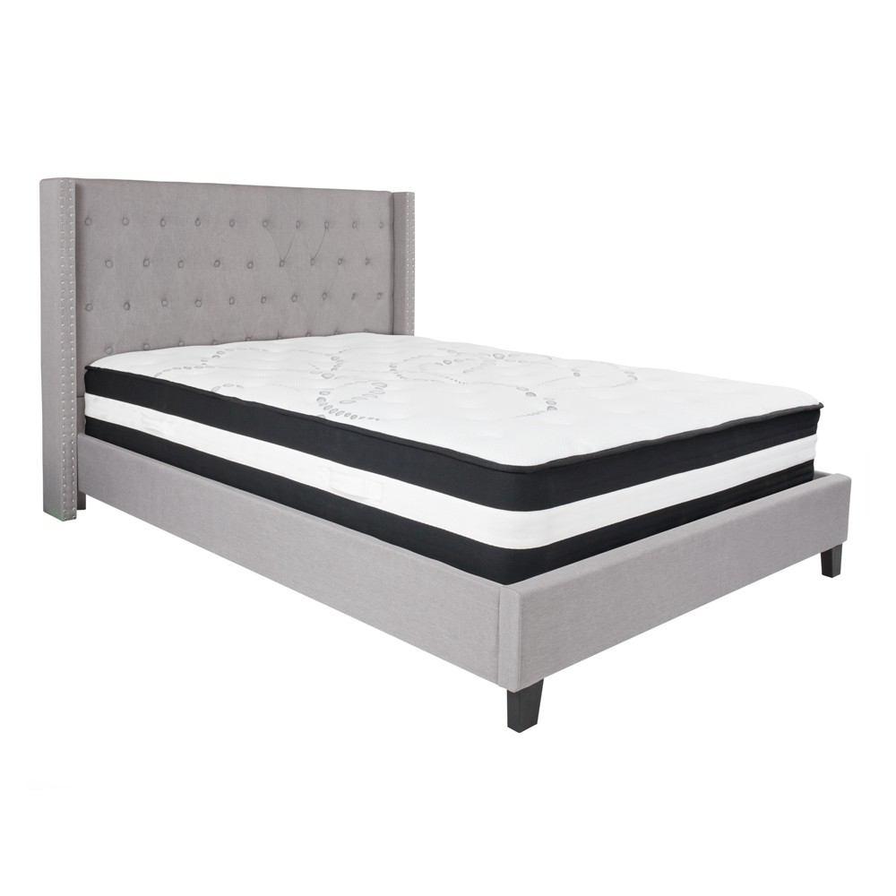 Flash Furniture Riverdale Queen Size Tufted Upholstered Platform Bed with Pocket Spring Mattress